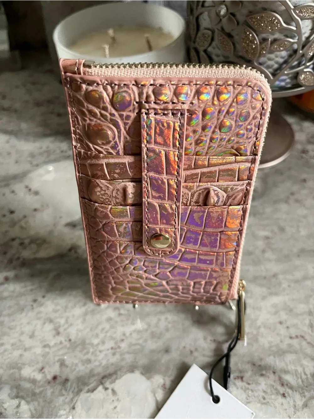 Brahmin Lennon Rose Gold Melbourne Croc-Embossed card and coin pouch - Picture 2 of 5